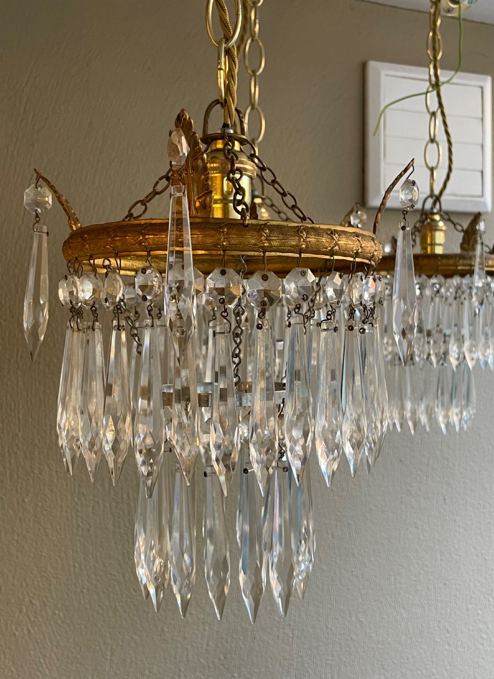 Set Three Gilt Brass & Glass Waterfall Chandeliers  View VII