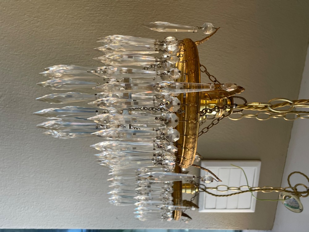 Set Three Gilt Brass & Glass Waterfall Chandeliers  View VIII