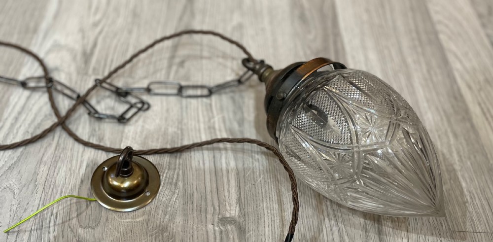 Edwardian Period Cut Glass Tear Drop Light Pendant  View V