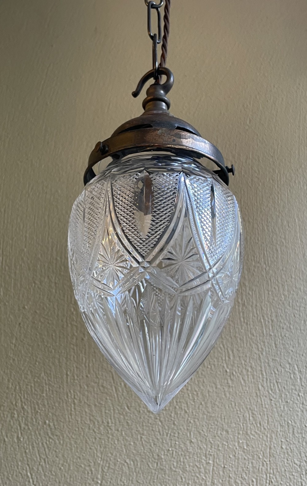 Edwardian Period Cut Glass Tear Drop Light Pendant  View VI