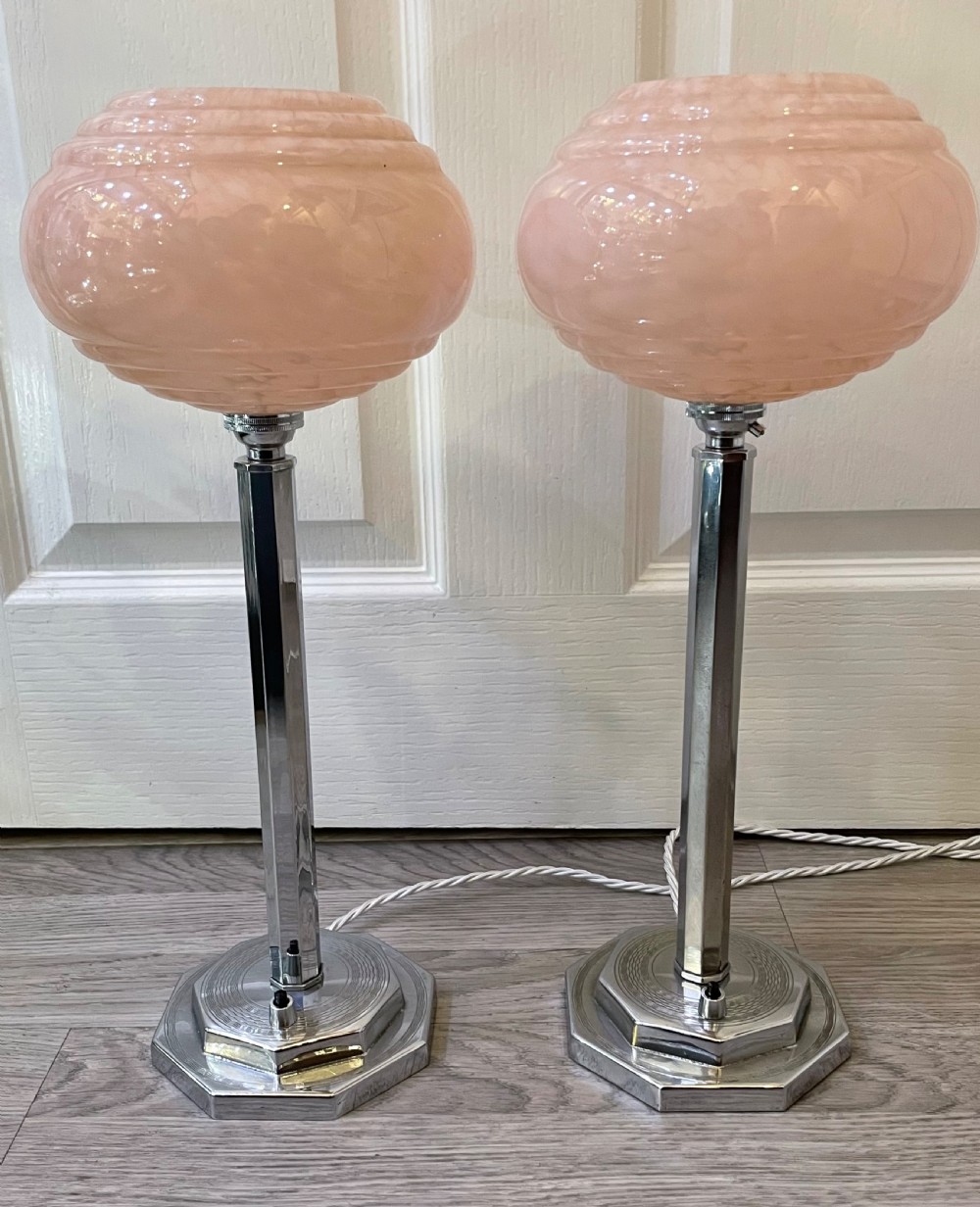 Great Pair of Art Deco Chrome Table Lamps