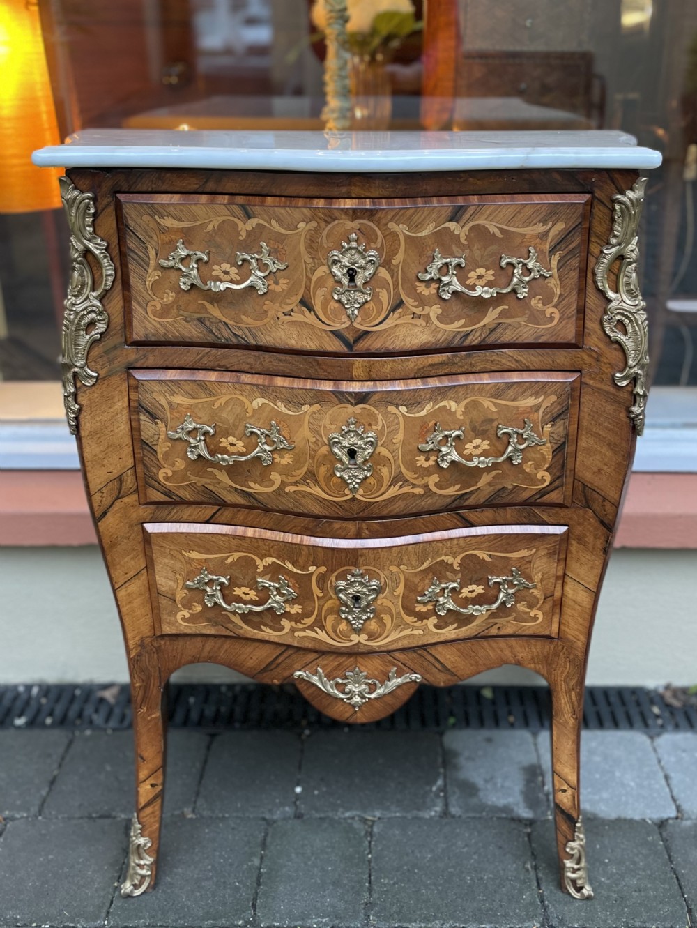 19th Century French Marquetry Chest Of Drawers Bombe Commode