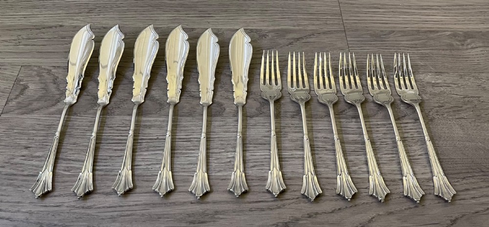 Set Solid Silver Fish Knives and Forks, Albany Pattern, Chester 