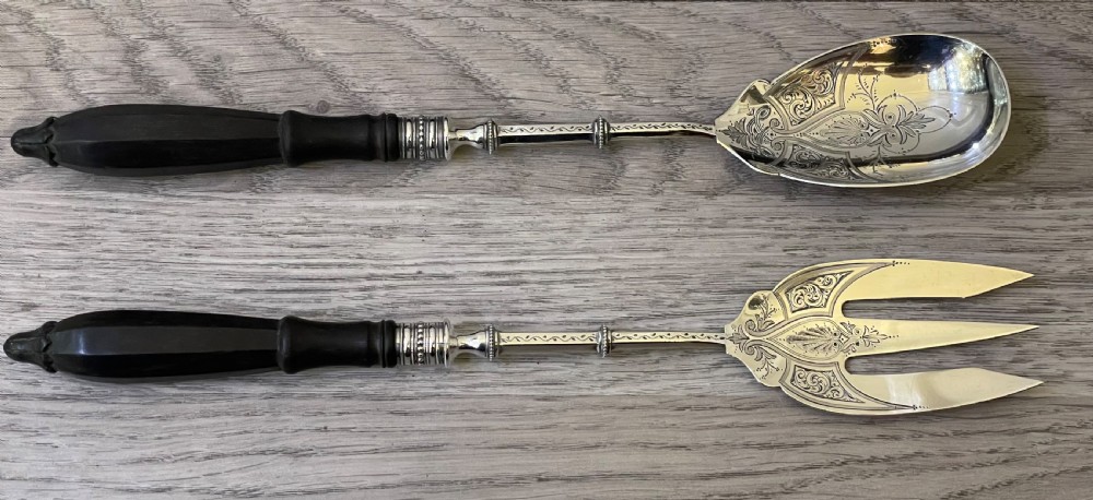 Fantastic Pair of Victorian Silver Salad Servers, Cased View IV