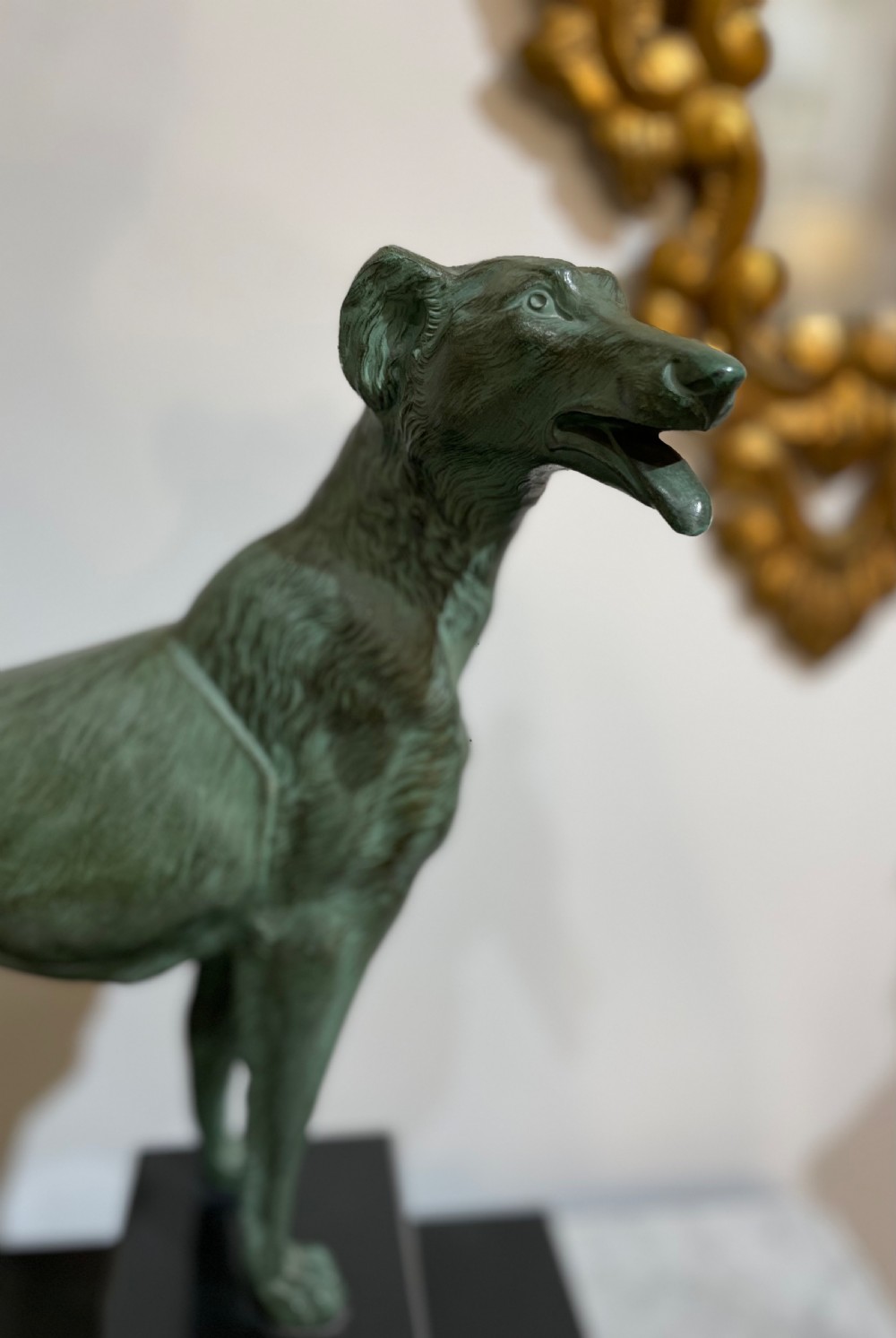 Art Deco French Patinated Spelter Statue of a Wolfhound View II