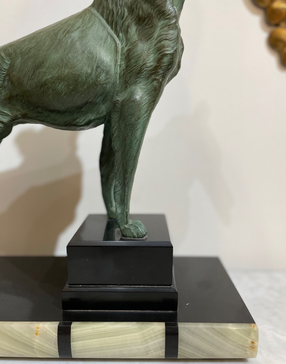 Art Deco French Patinated Spelter Statue of a Wolfhound View III