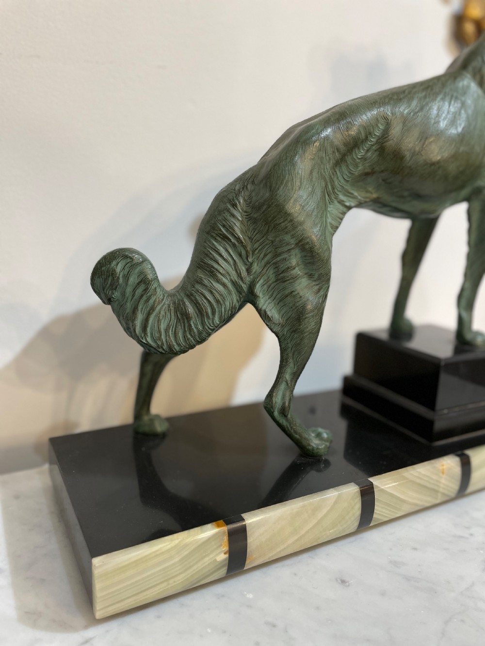 Art Deco French Patinated Spelter Statue of a Wolfhound View VI