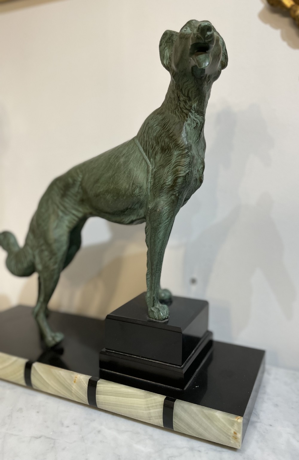 Art Deco French Patinated Spelter Statue of a Wolfhound View VII
