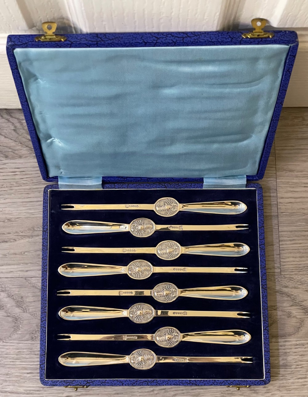 Set of Eight Silver Plated Lobster Picks Forks