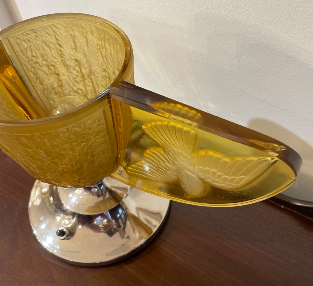 Very Stylish Art Deco Moulded Glass Table Lamp View V