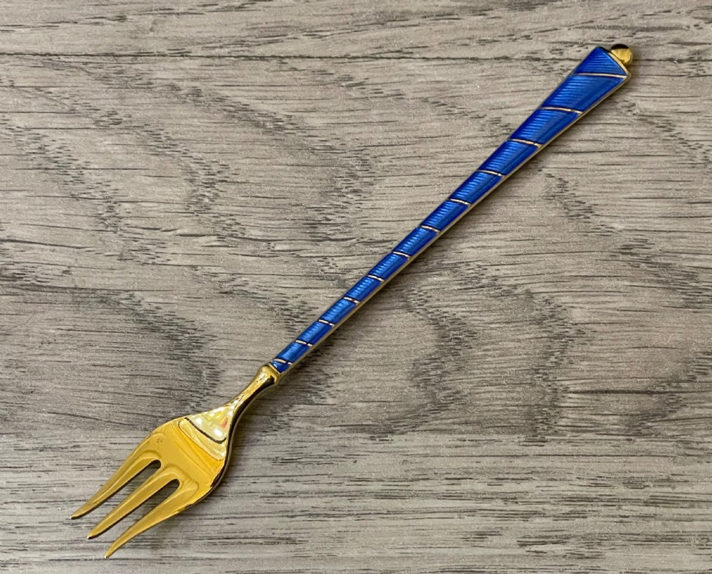 Six Danish Gilt Guilloche Enamel Silver Cocktail Forks View XII