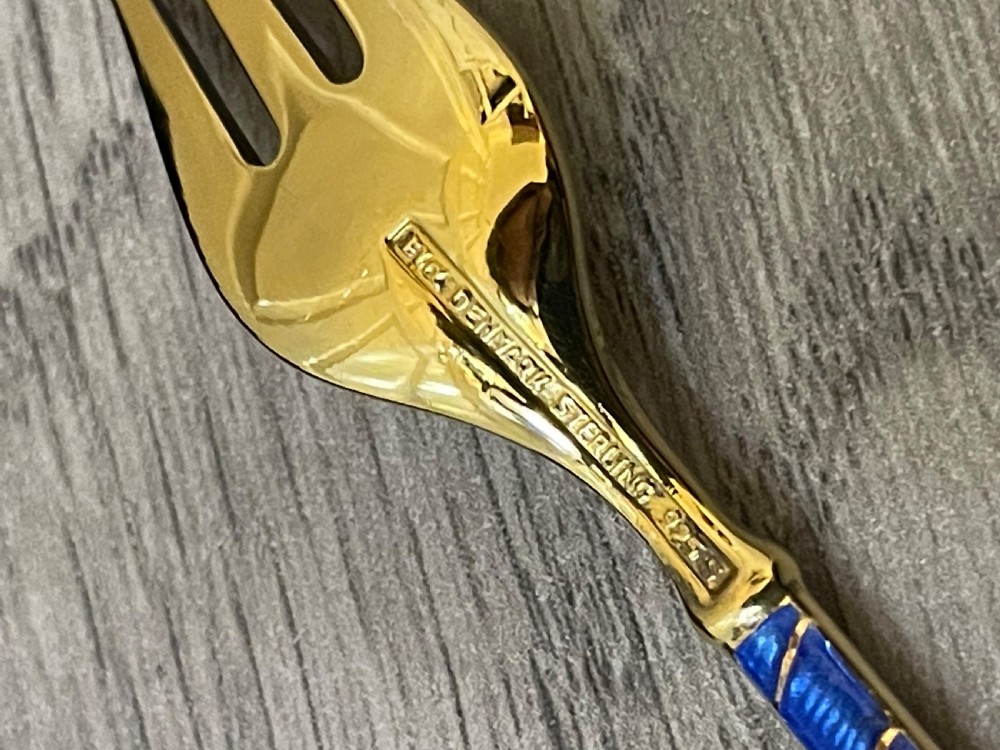 Six Danish Gilt Guilloche Enamel Silver Cocktail Forks View XIII