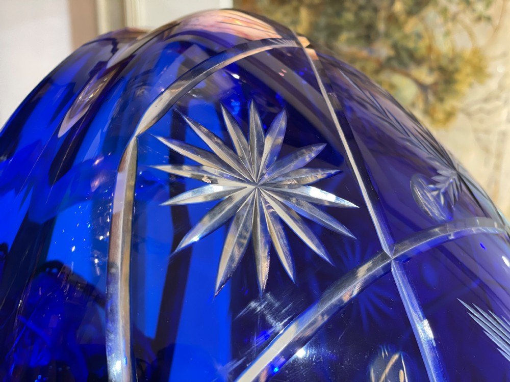 Cobalt Blue Cut Glass Mushroom Lamp View III