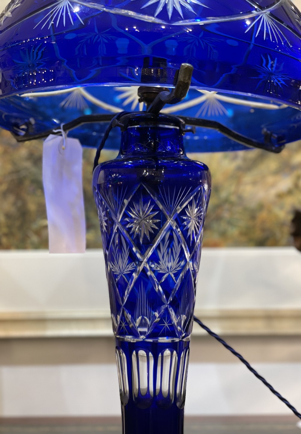 Cobalt Blue Cut Glass Mushroom Lamp View IV