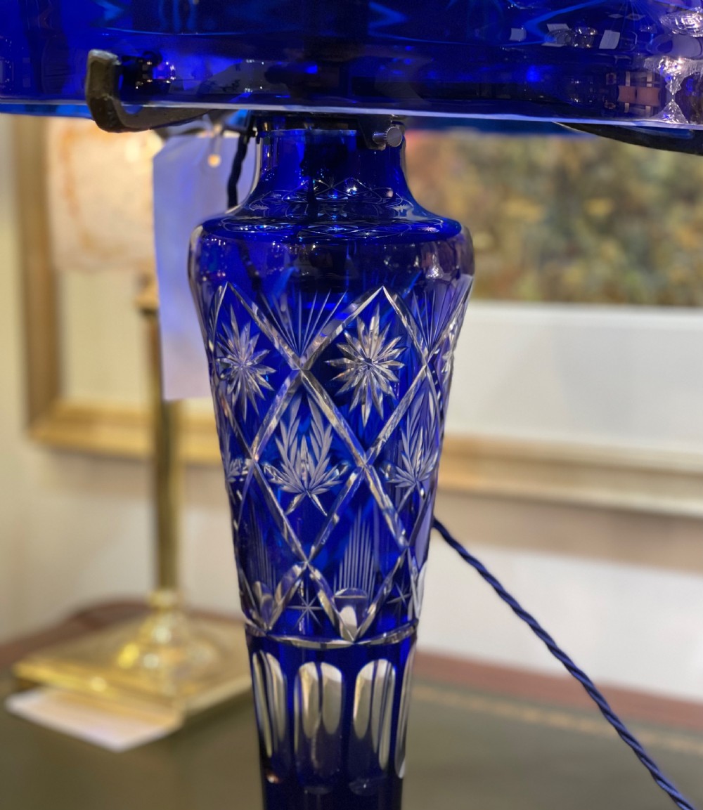 Cobalt Blue Cut Glass Mushroom Lamp View V