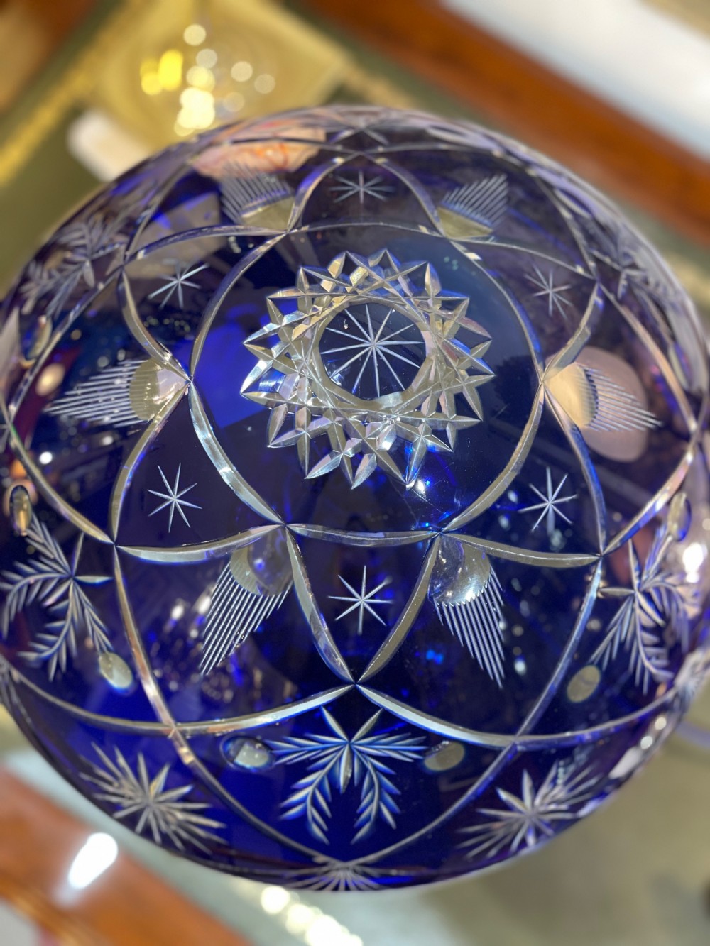Cobalt Blue Cut Glass Mushroom Lamp View VI