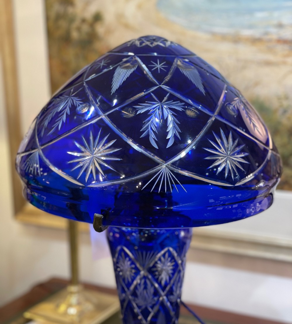 Cobalt Blue Cut Glass Mushroom Lamp View VII