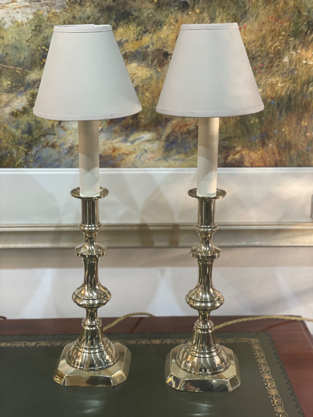 Attractive Pair of Brass Candlestick Lamps