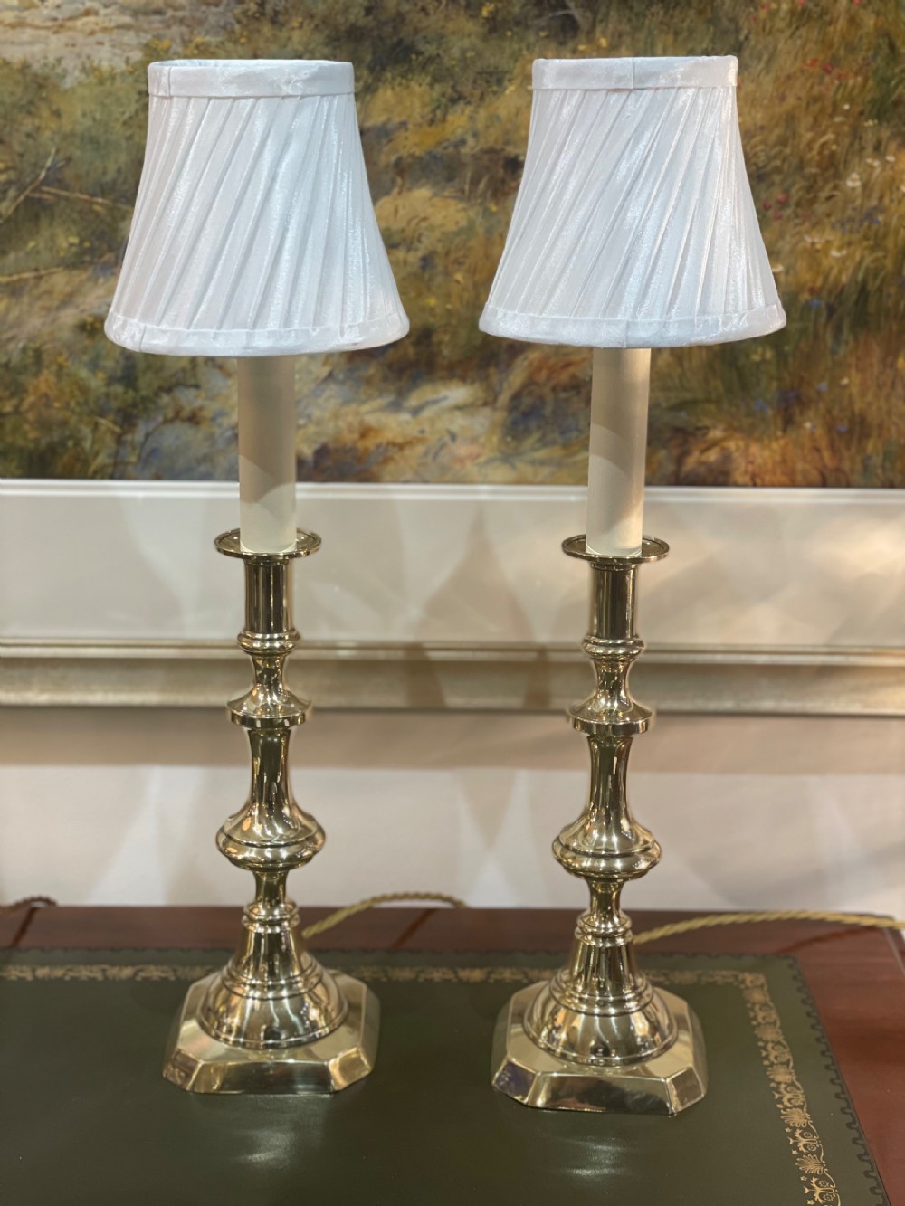 Attractive Pair of Brass Candlestick Lamps View II