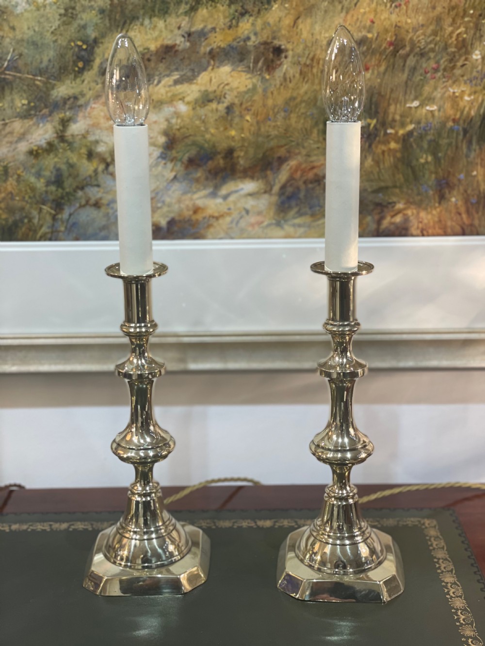 Attractive Pair of Brass Candlestick Lamps View III