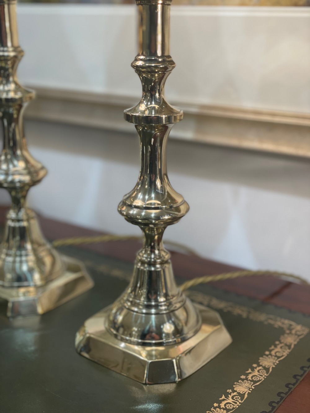 Attractive Pair of Brass Candlestick Lamps View V