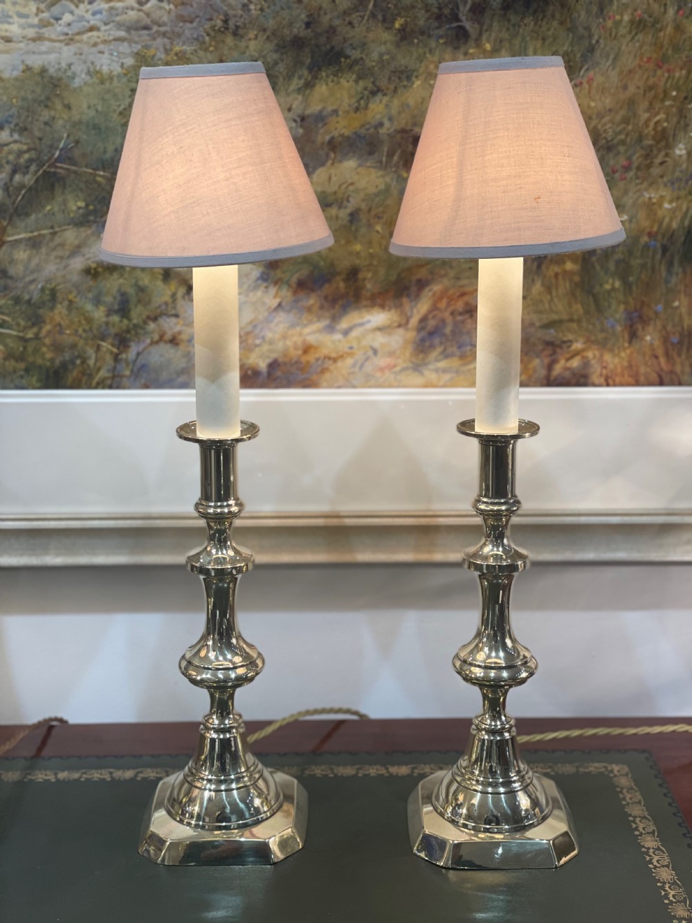 Attractive Pair of Brass Candlestick Lamps View VIII