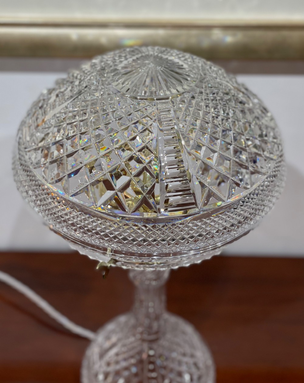 Impressive Twin Bulb Cut Glass Mushroom Lamp View IV