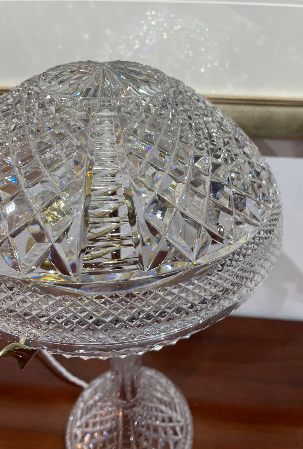 Impressive Twin Bulb Cut Glass Mushroom Lamp View V