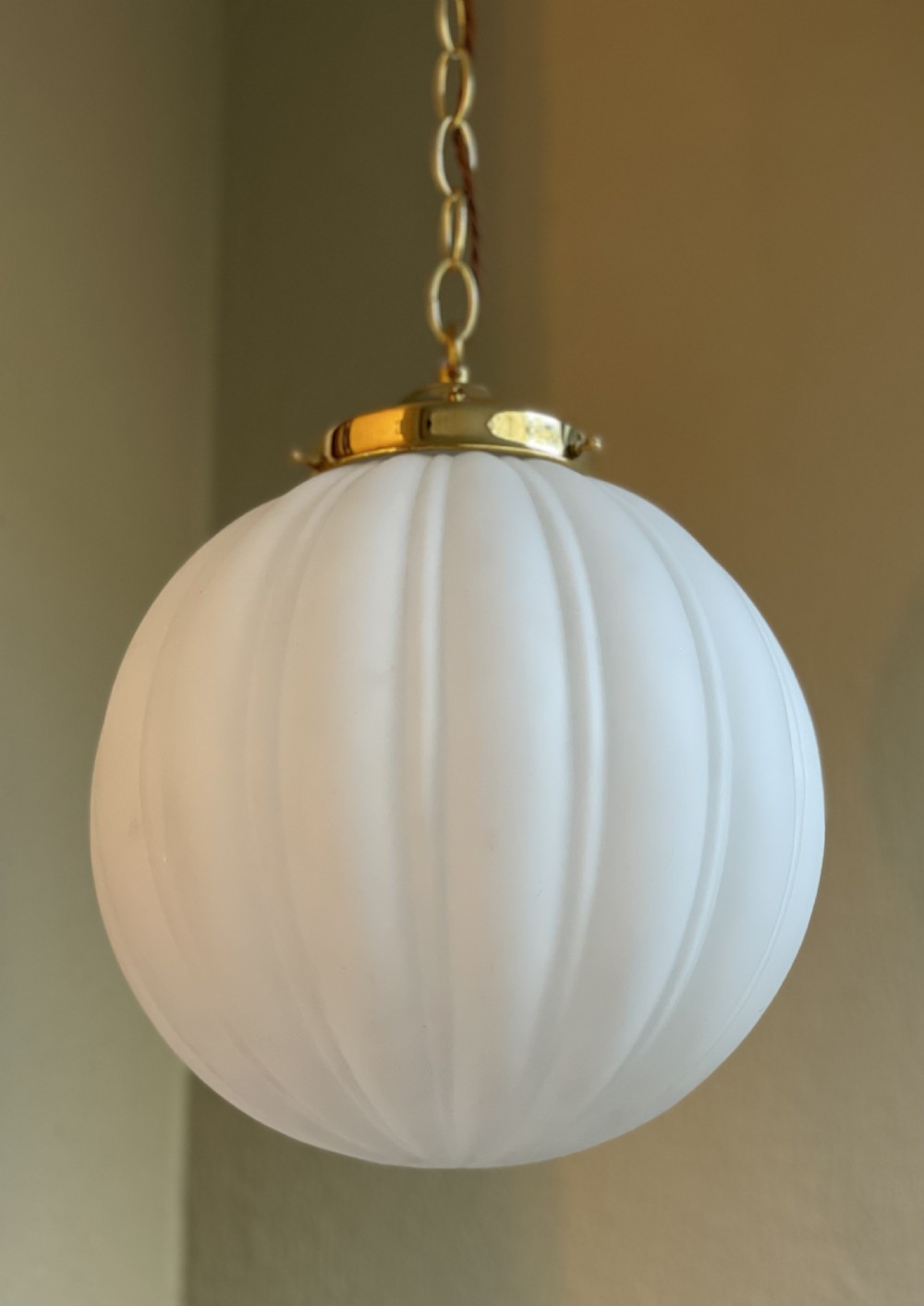 Reeded Glass Globe Pendant Light, Large Size View V