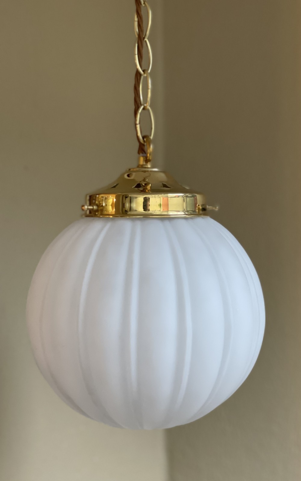 Reeded Glass Globe Pendant Light, Medium Size