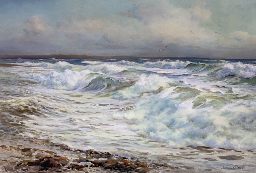 Large James Aitken Watercolour, Seascape, Isle of Man  View IV