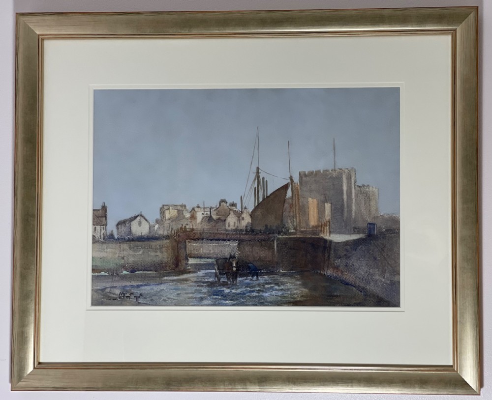 Watercolour of Castletown Harbour, Isle of Man by William Hoggatt