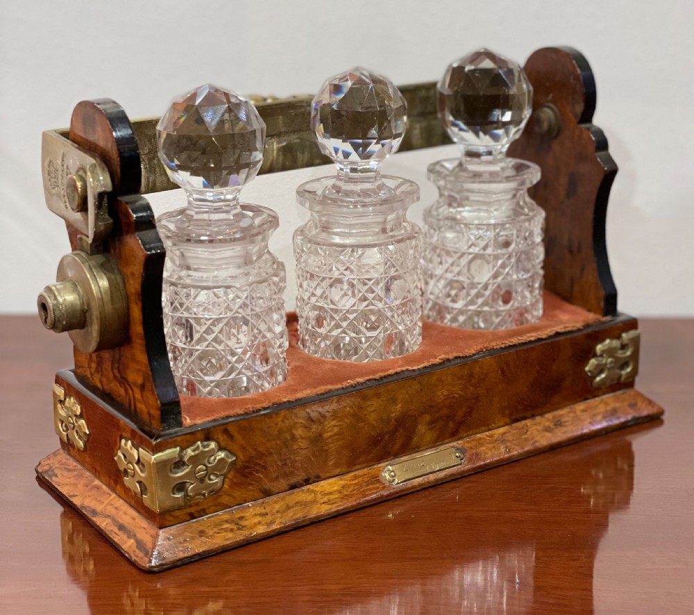 Quality Victorian Betjemann Burr Walnut Miniature Tantalus View V