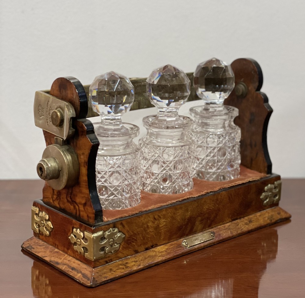 Quality Victorian Betjemann Burr Walnut Miniature Tantalus View IX