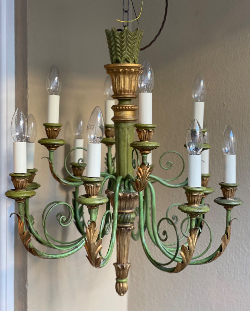 Twelve Light Gilded Polychrome Chandelier View III