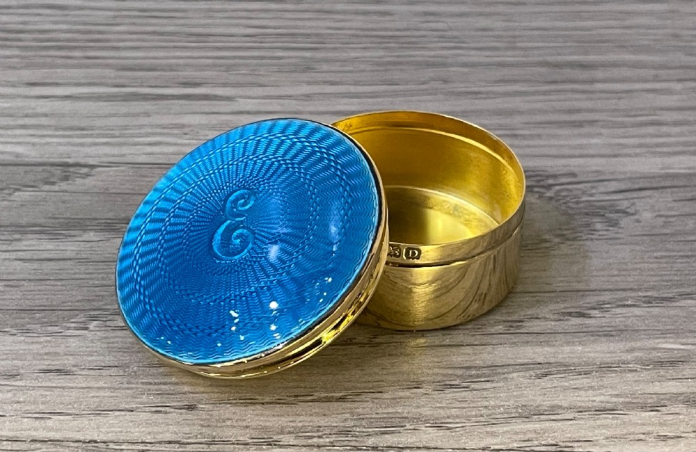 Super Quality George V Silver Gilt & Enamel Trinket Box Pot