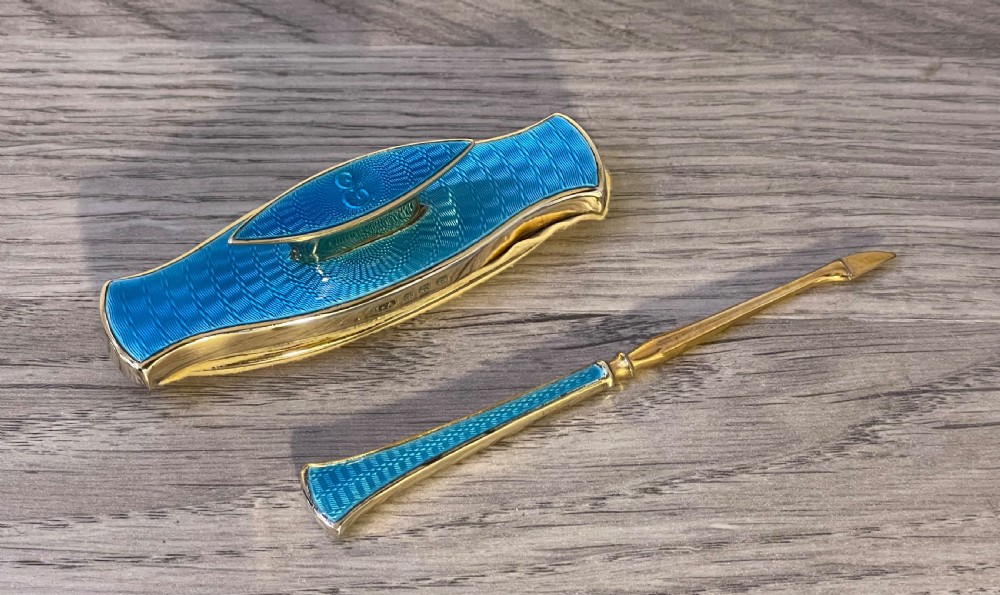 George V Silver Gilt and Enamel Nail Buffer & Tool Manicure Set