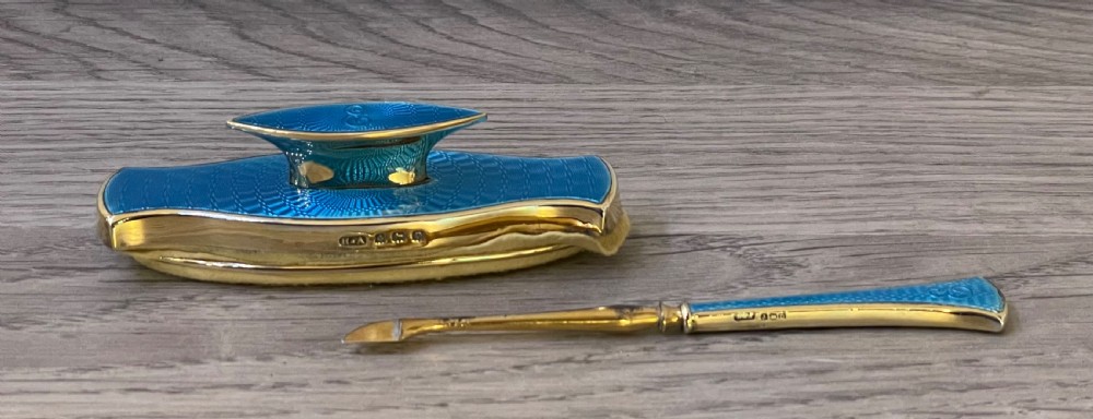 George V Silver Gilt and Enamel Nail Buffer & Tool Manicure Set View III