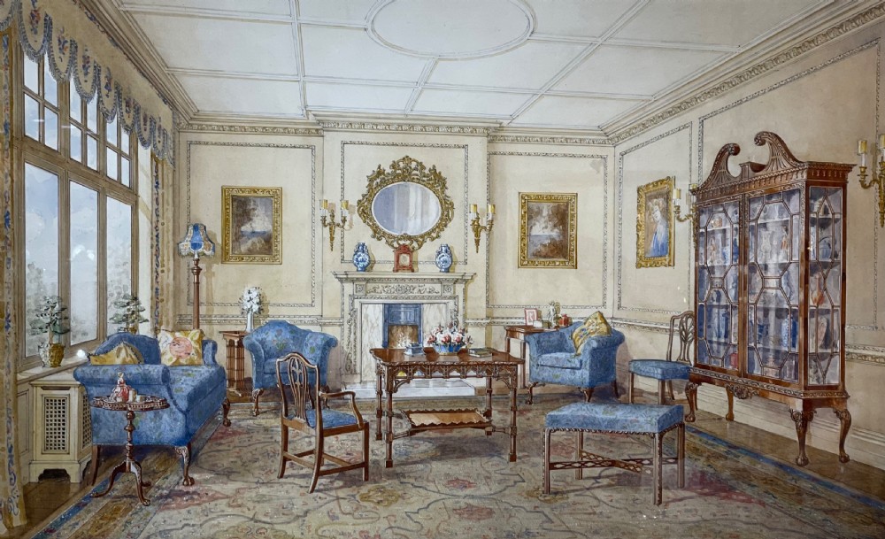 Superb Watercolour of Room Interior by Gill & Reigate  View II