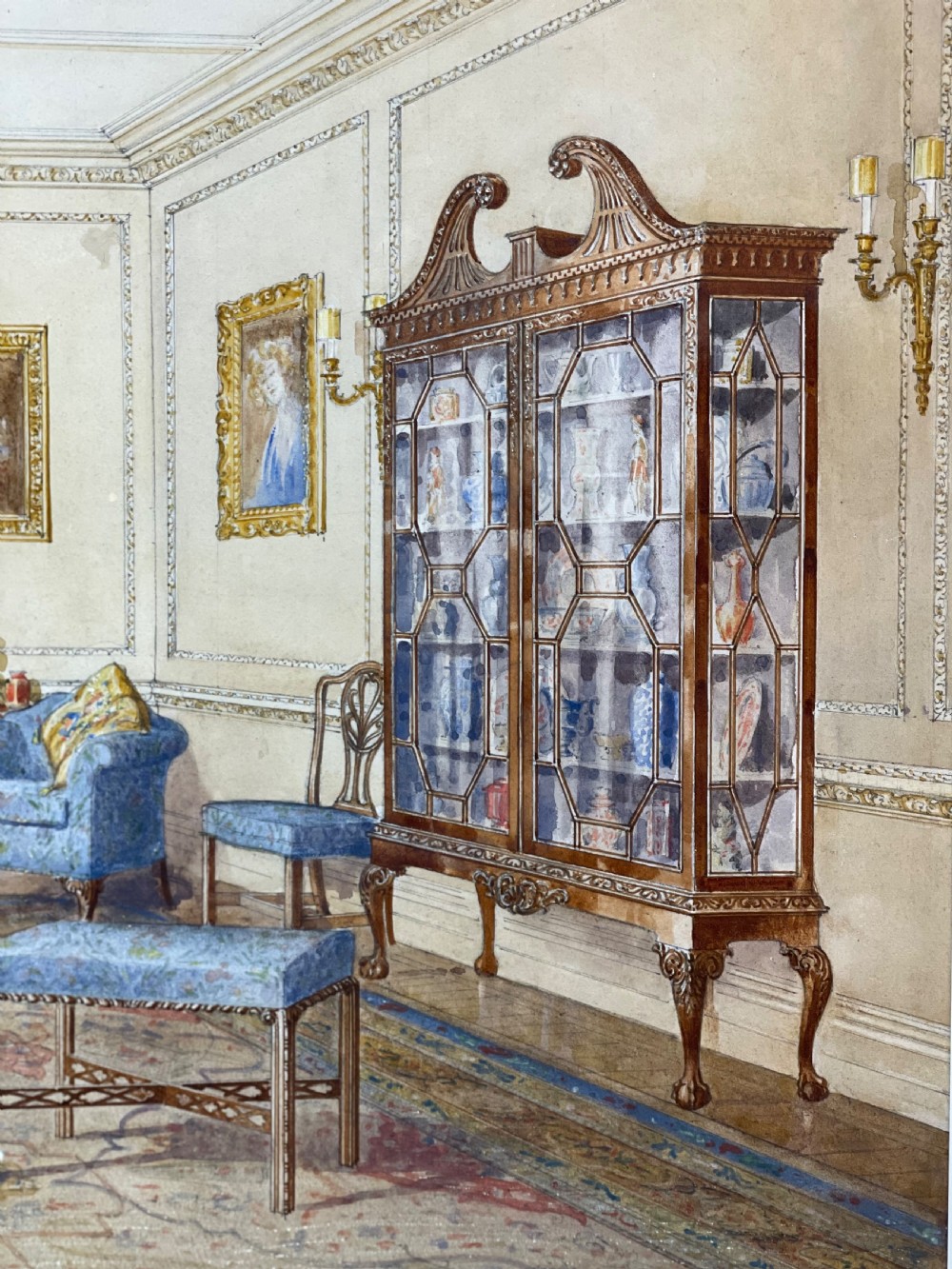 Superb Watercolour of Room Interior by Gill & Reigate  View VI