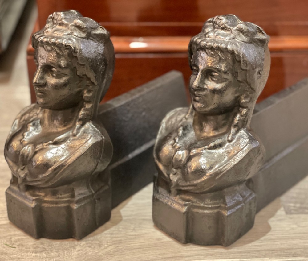 Pair of French Cast Iron Firedogs Andirons  