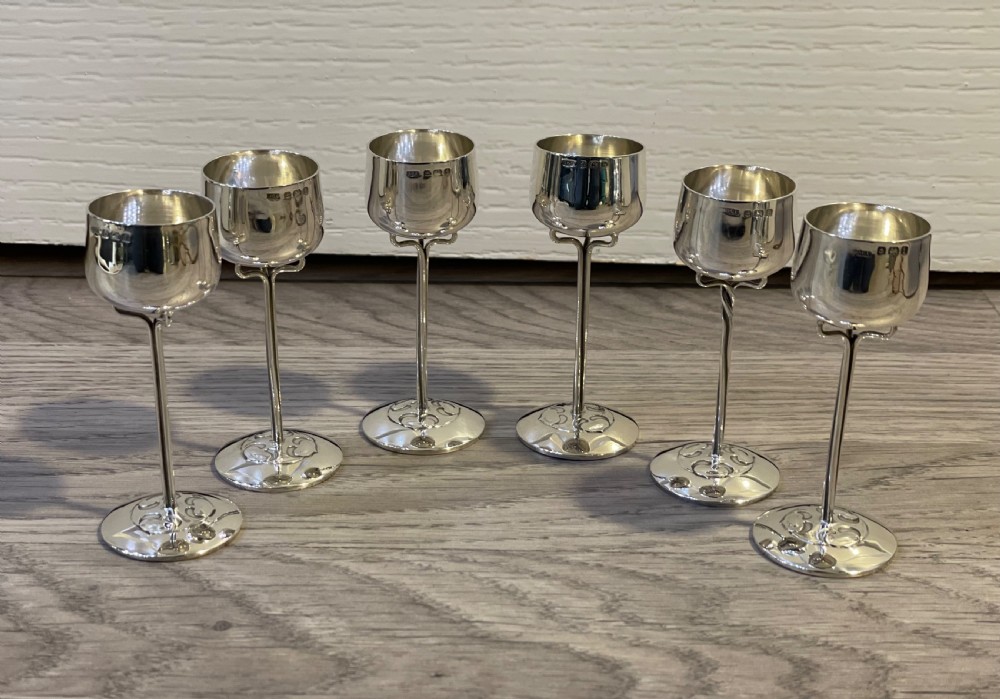 Art Nouveau Silver Whiskey Tot Shot Cups  