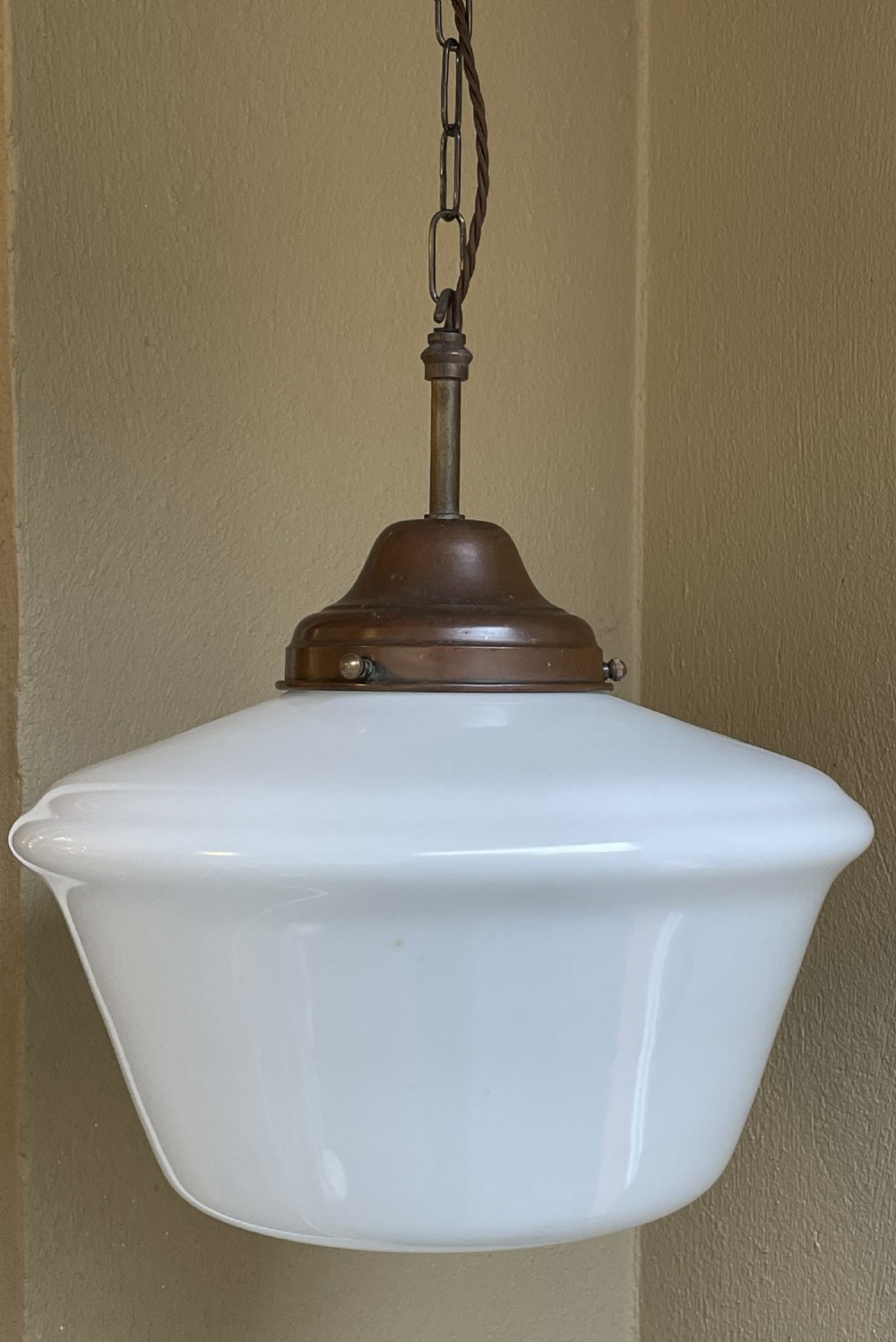 Large Art Deco Opaline Pendant Light with Original Gallery View II