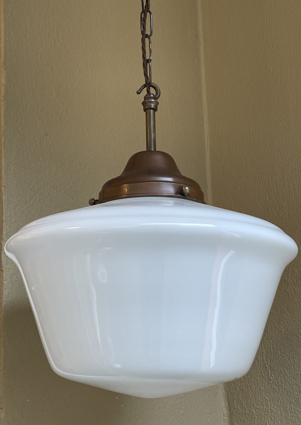 Large Art Deco Opaline Pendant Light with Original Gallery View III