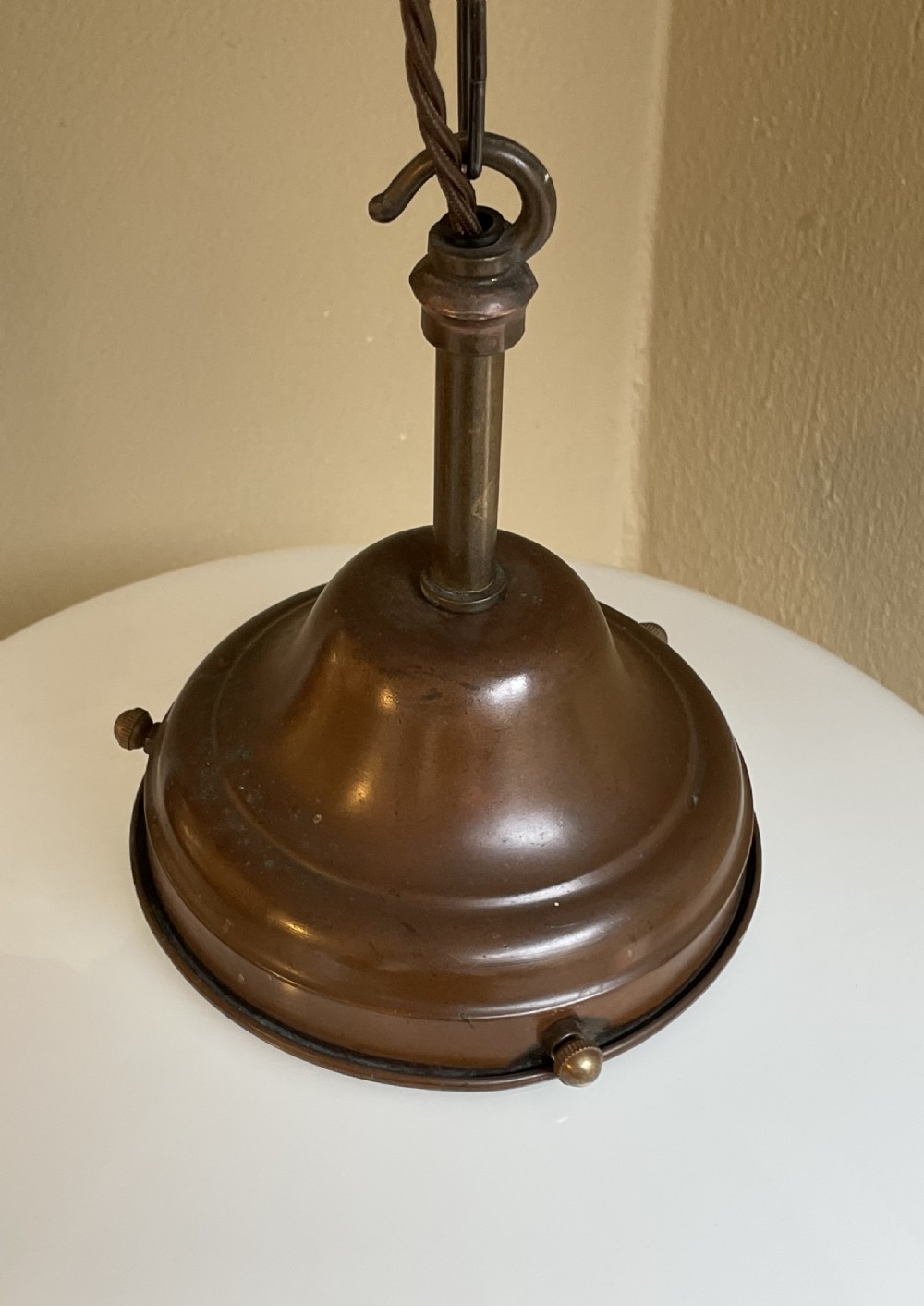 Large Art Deco Opaline Pendant Light with Original Gallery View IV