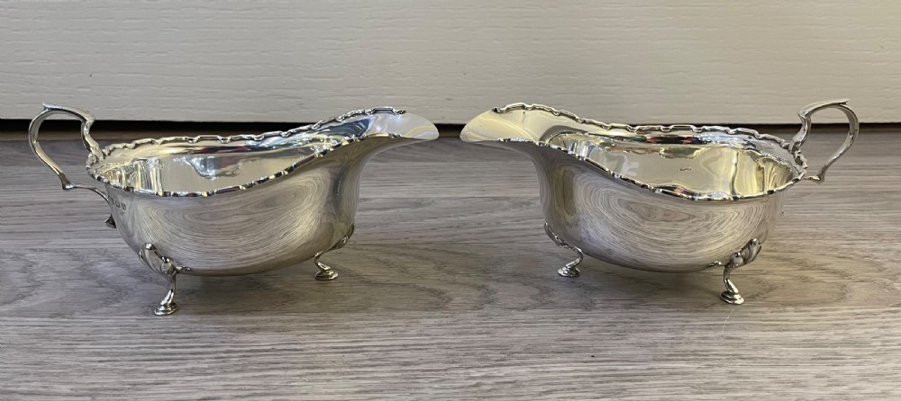 Pair George V Solid Silver Sauce Boats