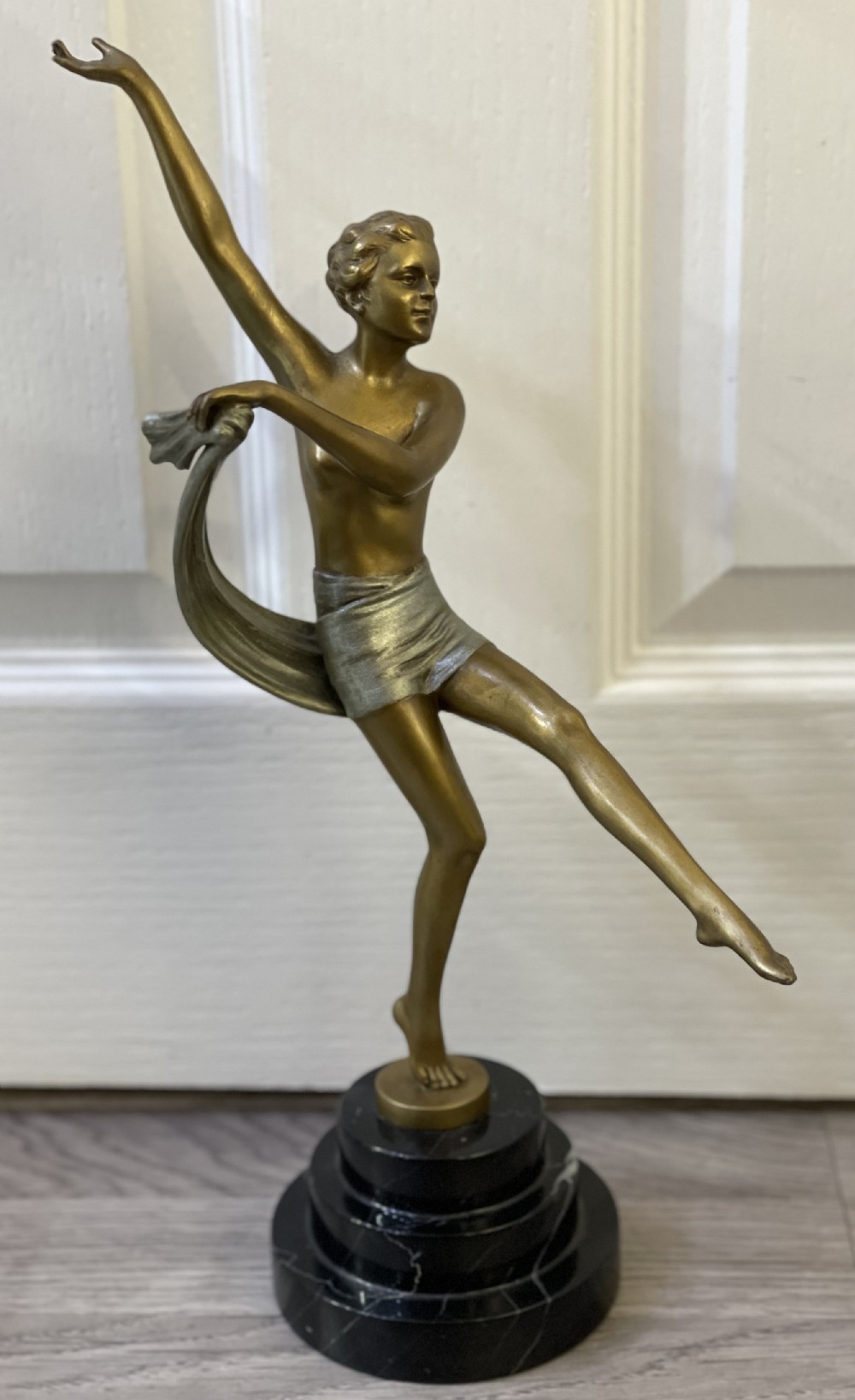 Art Deco Spelter Figural Lady on Marble Base