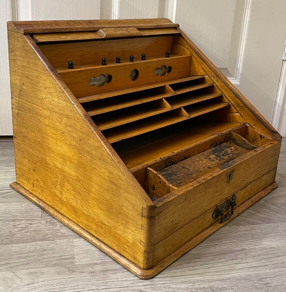 Oak Stationery Cabinet and Perpetual Calender 