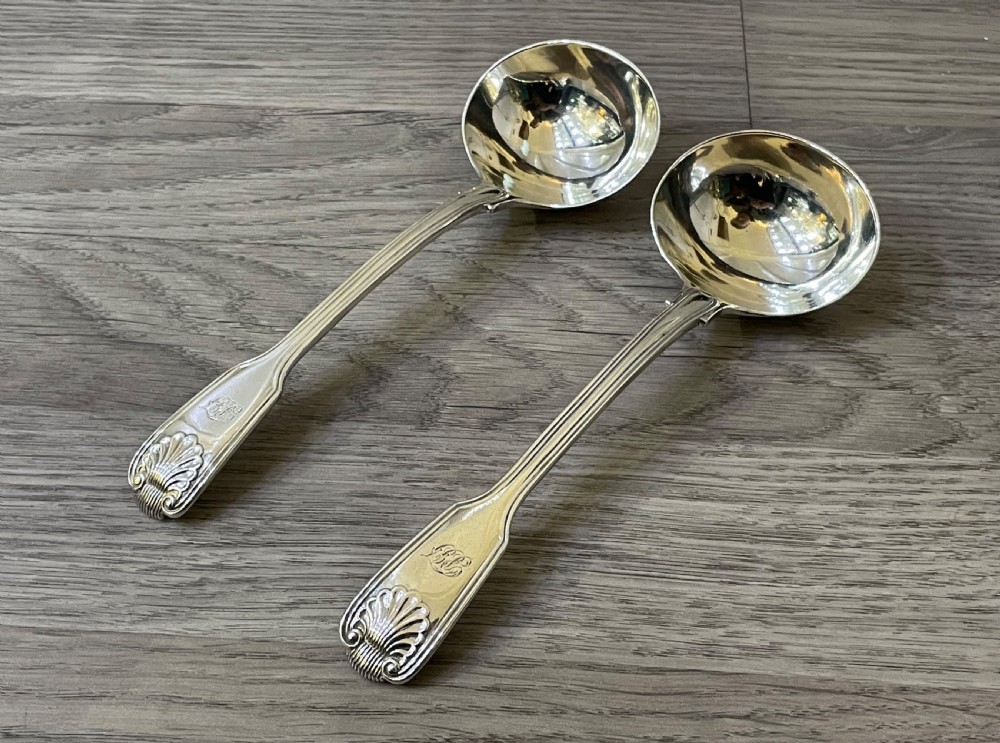 Good Pair of Silver Fiddle Thread & Shell Sauce Ladles