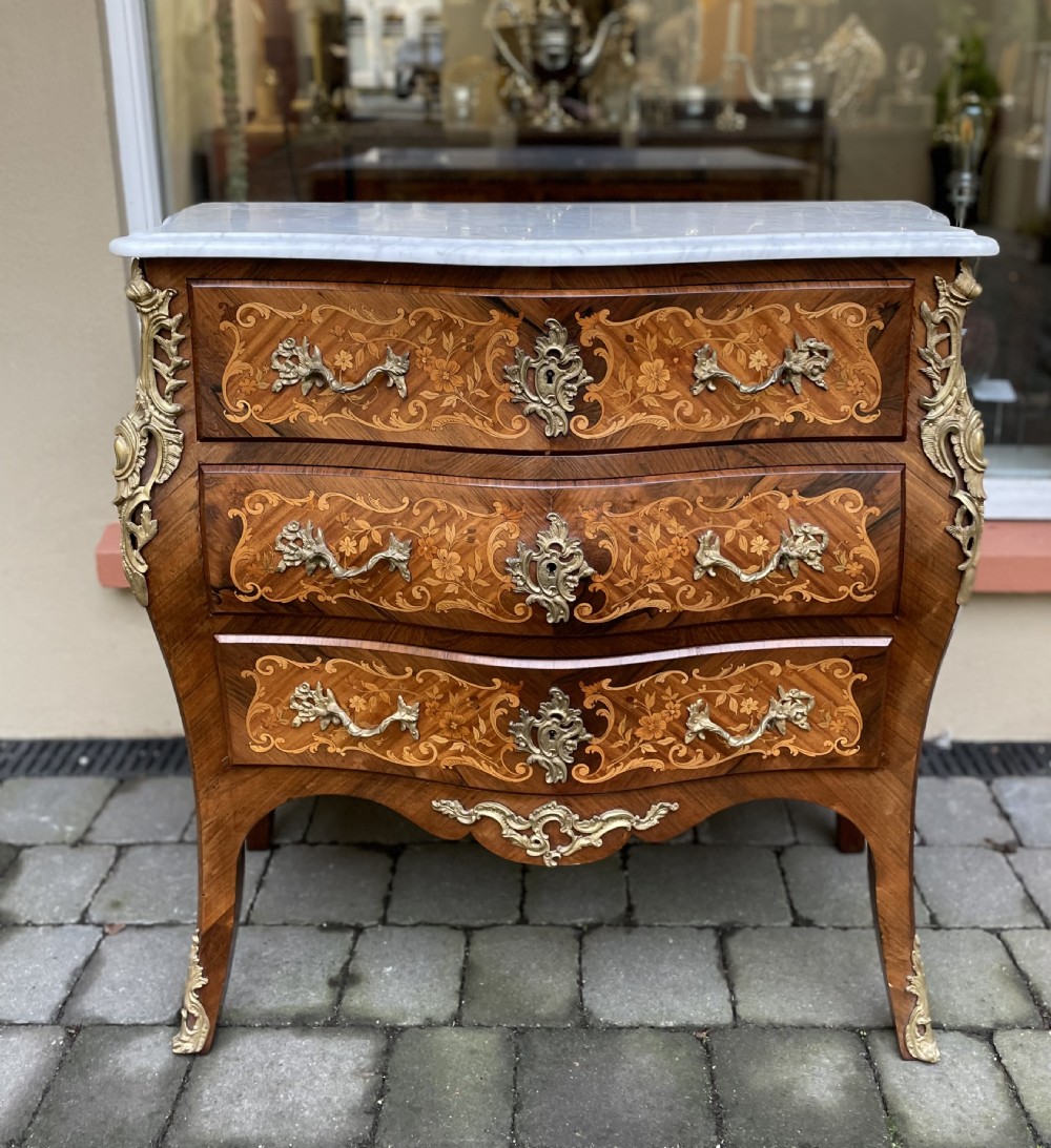 Large 19th Century French Marquetry Chest Of Drawers Bombe Commode View II